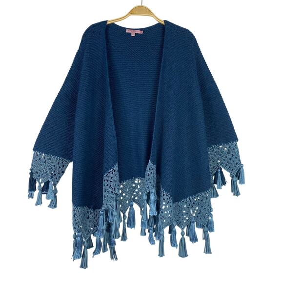 Calypso St. Barth Alpaca Blend Cardigan Wrap Women 1 S/M‎ Blue Crochet Western - Picture 2 of 11